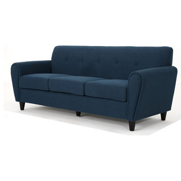 Classic Sofa, Cushioned Seat With Button Tufted Back & Rounded Arms, Navy Blue
