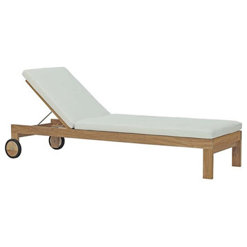 Modway Upland Solid Teak Wood Outdoor Patio Chaise in Natural/White