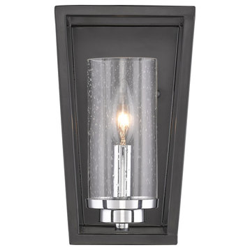 Mercer 1-Light Wall Sconce, Black With Seeded Glass