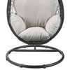 Benzara BM235370 Oval Wicker Swing Chair With Mesh Pattern, Black and Beige