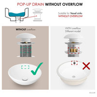 STYLISH Vessel Sink Pop-Up Drain with white ceramic cap without overflow