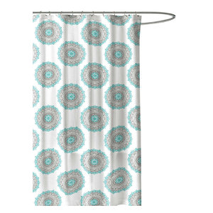 Ornate Mandala Circle Design NWOP Turquoise Green Grey Fabric Shower Curtain