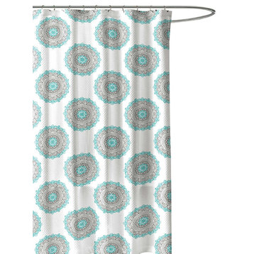 Medallion Circle Fabric Shower Curtain, Aqua, Gray