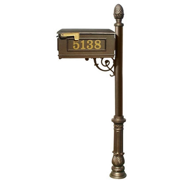 Mailbox Post System-Decorative Ornate Base-Gold Vinyl Personalized Number Bronze