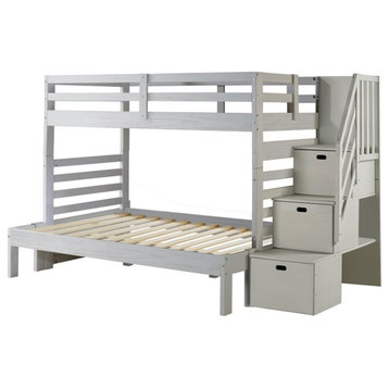 My Bed Now Everest Twin-over-Full Wood Bunk Bed with Staircase in White Mist