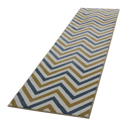 Cozy Rugs - Blue and Yellow Chevron 10 feet Runner - Hall And Stair Runners