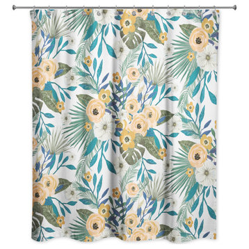 White Tropical Floral 71x74 Shower Curtain