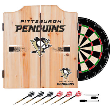 NHL Dart Cabinet Set With Darts and Board, Pittsburgh Penguins