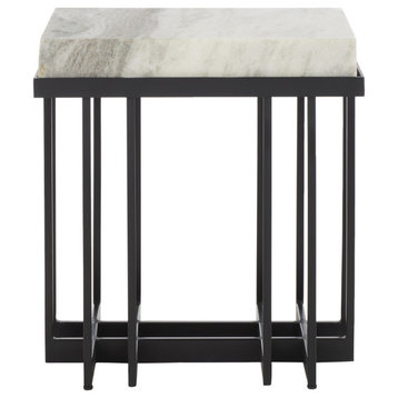 Safavieh Gustaf Rectangle Accent Table, Sand Brown Marble/Black