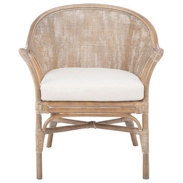 Stella Rattan Accent Chair With Cushion Gray Whitewash/White
