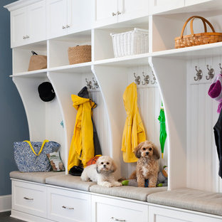 ワシントンD.C.の大きいトラディショナルスタイルのおしゃれなマッドルーム (青い壁、スレートの床) の写真