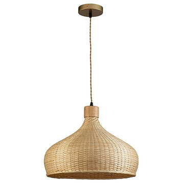 ELE Light & Decor Rasa Bamboo and Rattan Dome Pendant Light in Tan
