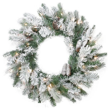 Pre-Lit Flocked Victoria Pine Artificial Christmas Wreath, Clear Lights, 30"
