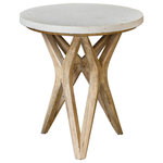 Uttermost - Uttermost Marnie Limestone Accent Table - Handcrafted From Solid Mixed Woods With An Natural Ivory Limestone Top, On A Geometric Base Finished In A Warm Oatmeal Wash. True To The Characteristics Of Natural Stone, Each Piece Will Have Unique Coloration And Veining. Solid Wood Will Continue To Move With Temperature And Humidity Changes, Which Can Result In Cracks And Uneven Surfaces, Adding To Its Authenticity And Character.