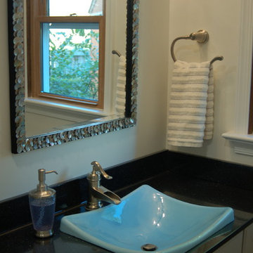 Bath Remodel with Stone Maple Cabinets and Vapor Blue Sink
