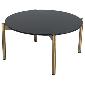 Modrest Denzel Round Contemporary Metal & Marble Coffee Table in Black/Gold