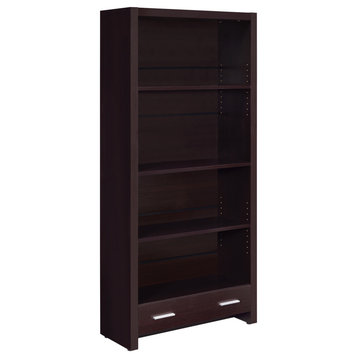 Benzara BM229684 Wooden Bookcase With 3 Shelves and 1 Drawer, Dark Brown