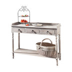 Cottage 3 Drawer Wood Console Table, Metal Handles and Bottom Shelf, White