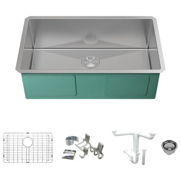 Transolid Diamond 32"x19" Single Bowl Undermount Sink Kit in Stainless Steel