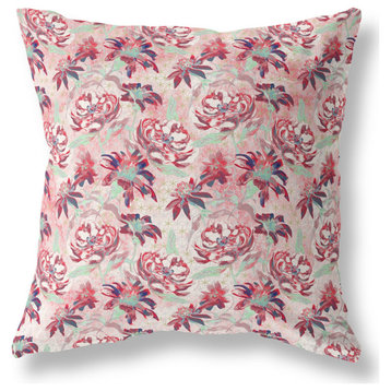 28" Red White Roses Indoor Outdoor Throw Pillow