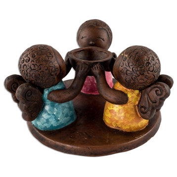 Novica Handmade Angel Trio Ceramic Tealight Candleholder