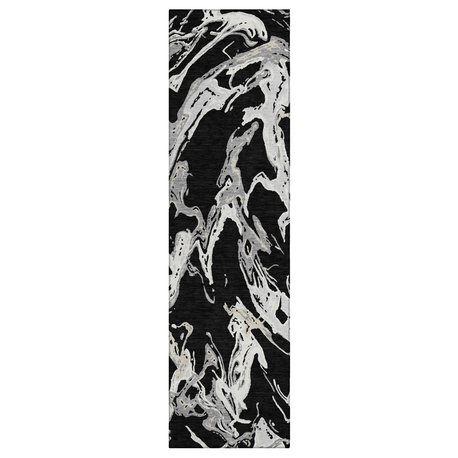 Machine Washable Indoor/Outdoor Chantille ACN1035 Black 2'3" x 7'6" Runner Rug