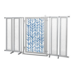 Fusion Gates - Fusion Gate with Chevron Trail in Blue Design, Satin Nickel, 71.5"-74" - Dog Gates