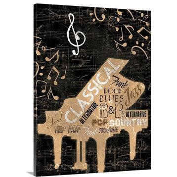 Music Notes, Piano Black Wrapped Canvas Art Print, 12"x16"x1.5"