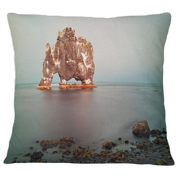 Rock Sea Symbol in Iceland Seashore Throw Pillow, 18"x18"