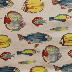 Vivid underwater scene in bright colors on a neutral background. - Upholstery Fabric