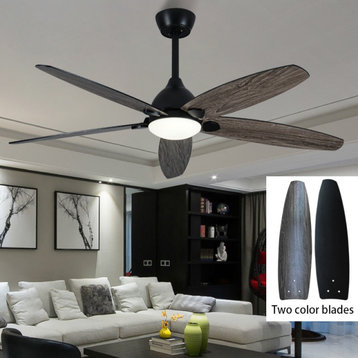 60" Ceiling Fan With Lamp, Plywood Blades, 35.8x13.4", 2 Color Blades, Black