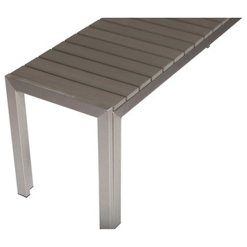 Benzara BM287726 Outdoor Bench, Gray Aluminum Frame, Plank Style Seat Surface