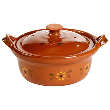 Ancient Cookware, Mexican Clay Lidded Cazuela Pot, 8.5x10.5x5