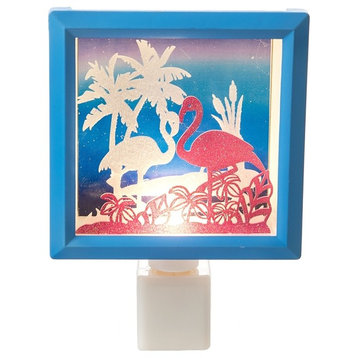 Flamingos and Palm Trees Laser Cut Scene Box Night Light Electric Acrylic