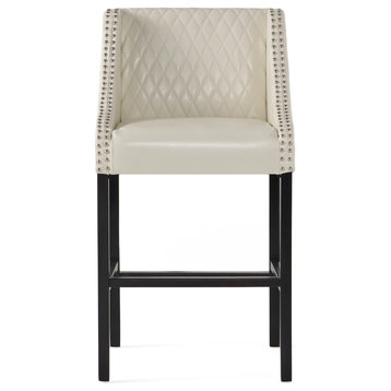 GDF Studio Filton Quilted Leather Counter Stool, Ivory