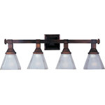 Maxim Lighting International - Brentwood 4-Light Bath Vanity Sconce, Oil Rubbed Bronze, Frosted - Brighten up your powder room with the classic Brentwood Bath Vanity Fixture. This 4-light vanity fixture is beautifully finished in oil rubbed bronze with frosted glass shades to match your existing hardware. Whether hung over a pedestal sink or a full vanity, this fixture illuminates your space and sheds light on your morning and nightly routines.