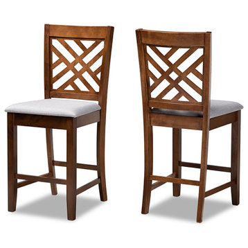 Caron Gray Fabric Walnut Brown 2-Piece Wood Counter Height Pub Chair Set Set