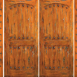 Prehung Double Door With Two Side Lights, Exterior, Knotty Alder - Front Doors