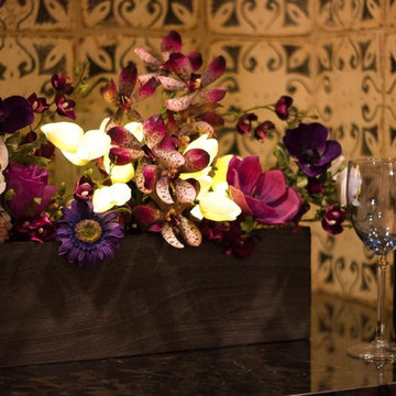 Violet Hill - Orchids, Anemone, Rose with Illuminated white Tulips in Kiri Wood