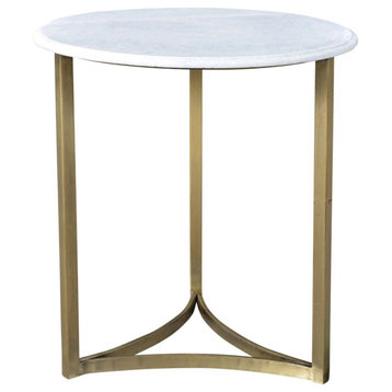 White Marble & Brass Round Side Table