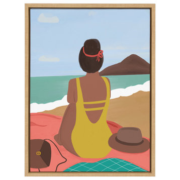 Sylvie Beach Solo Framed Canvas by Queenbe Monyei, Natural 18x24
