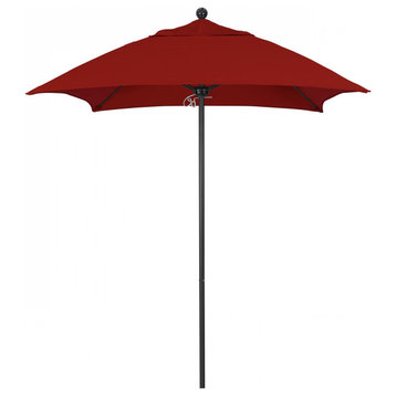 6' Patio Umbrella Black Pole Fiberglass Rib Push Lift Sunbrella, Jockey Red