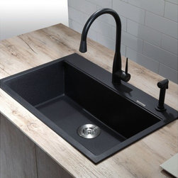 Kraus 31 1/5 Inch Dual Mount Single Bowl Black Onyx Granite Kitchen Sink - Kitchen Sinks