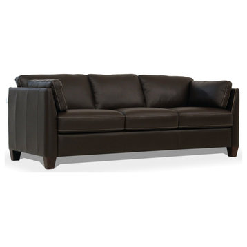 Comfortable Sofa, Genuine Leather Upholstered Seat With Sloped Arms, Chocolate