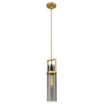 Innovations Lighting - Utopia 1 Light 15" Stem Hung Pendant, Brushed Brass, Plated Smoke Glass - Modern and geometric design elements give the Utopia Collection a striking presence. This gorgeous fixture features a sharply squared off frame, softened by a round glass holder that secures a cylindrical glass shade.
