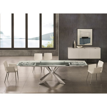 Icon Manual Dining Table with Stainless Base and Clear Top