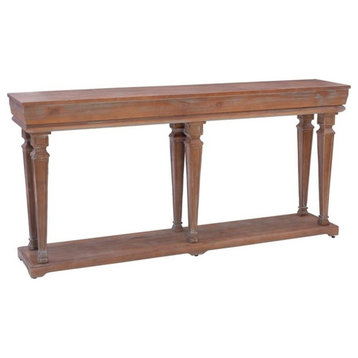 Linon Benjamin Pine Wood Console Tapered Legs Shelf Base in Distressed Natural