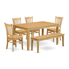 Cagr6-Oak-W, 6-Piece Kitchen Table With Bench Set, Table and 4 Chairs and Bench