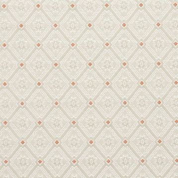 Silver, White And Mahogany Red, Diamond Brocade Upholstery Fabric By The Yard