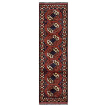 Imperial Red, Pure Wool, Afghan Ersari, Hand Knotted Runner Rug 2'10"x9'9"